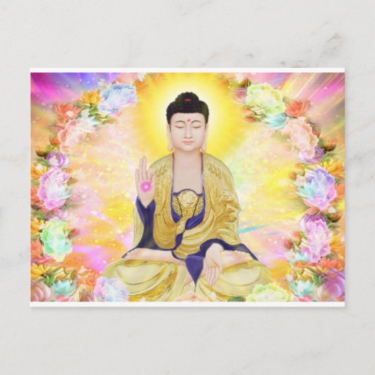 Buddha umgab durch Blumen Postkarte (Vorderseite)