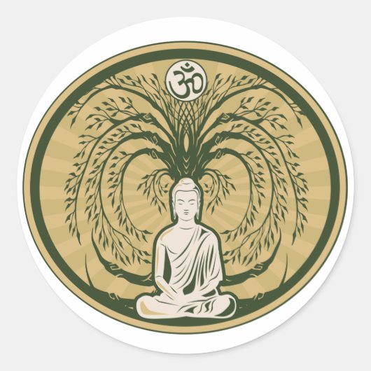 Buddha unter dem Bodhi-Baum Runder Aufkleber (Vorderseite)