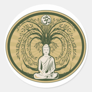 Buddha unter dem Bodhi Baum Runder Aufkleber