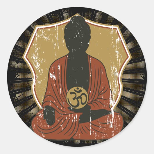 Buddha vermittelt Om-Symbol Runder Aufkleber (Vorderseite)