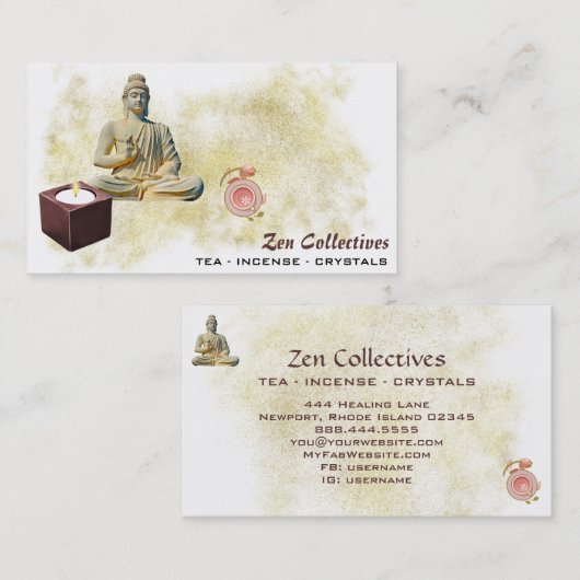 *~* Buddha Zen Candle Tee Lotus Gold Visitenkarte (Vorne/Hinten)