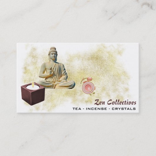 *~* Buddha Zen Candle Tee Lotus Gold Visitenkarte (Vorderseite)