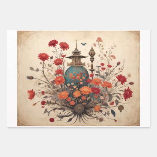 Buddha, Zen-Tempel und Blume - Geschenkpapier Set (Vorderseite 2)