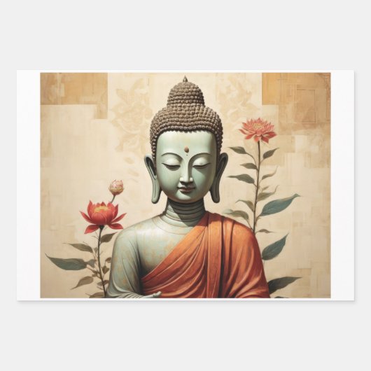 Buddha, Zen-Tempel und Blume - Geschenkpapier Set (Vorderseite)