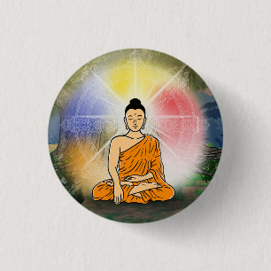 Buddhas Erleuchtung & Dharma Wheel Button