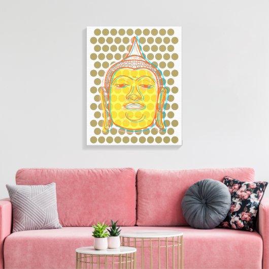 Buddhas Head Offset Print Zen Moderne Pop Dots Leinwanddruck (Insitu (Wohnzimmer))
