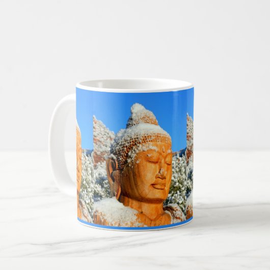 Buddhas in der Schneezeit-Tasse Kaffeetasse (Vorderseite Links)