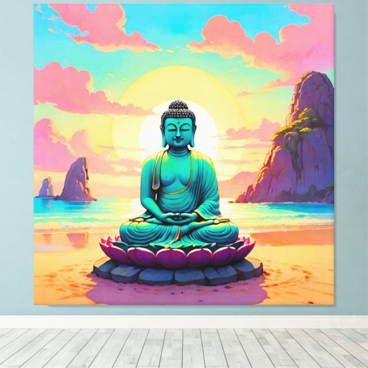 Buddhas Sunset Reflektion Leinwanddruck (Insitu (Holzboden))