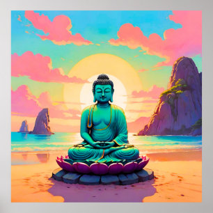 Buddhas Sunset Reflektion Poster