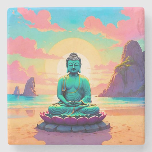 Buddhas Sunset Reflektion Steinuntersetzer (Vorderseite)