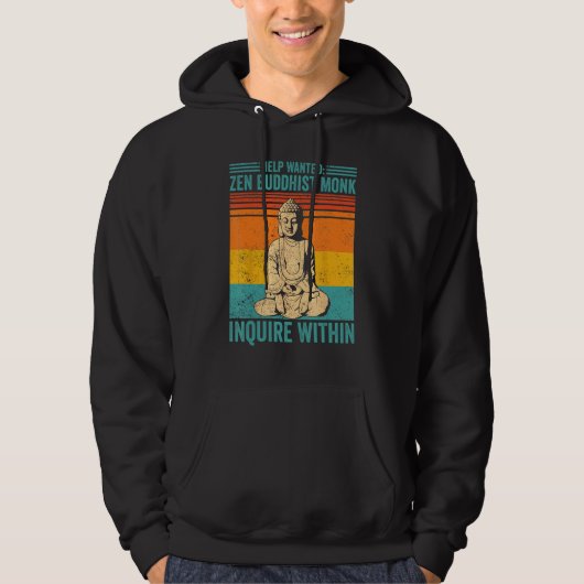 Buddhism Buddha Retro Help Wanted Zen Buddhist Mon Hoodie (Vorderseite)