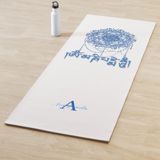 Buddhism Mani Mantra In Blue With Mandala Yogamatte (Beispiel)
