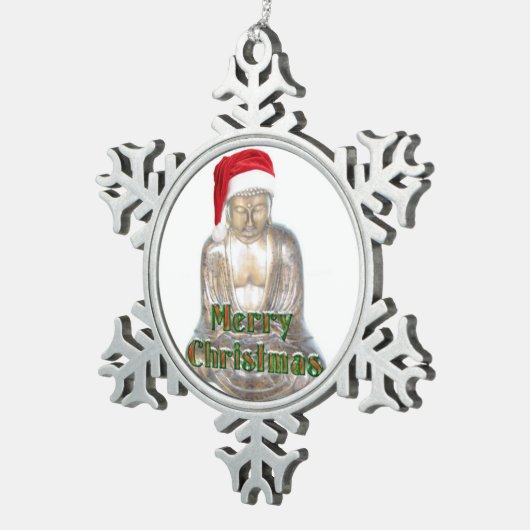 Buddhismus - Buddha - frohe Weihnachten Schneeflocken Zinn-Ornament (Rechts)