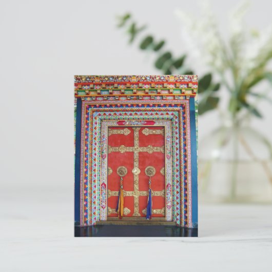 Buddhismus Buddhistische farbenfrohe Tür tibetisch Postkarte (Stehend Vorderseite)