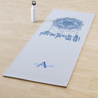 Buddhismus Mani-Mantra in Blau mit Mandala Yogamatte