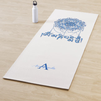 Buddhismus Mani Mantra in Blau mit Mandala Yogamatte