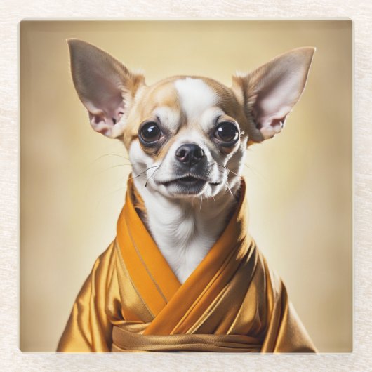 Buddhist Chihuahua Glasuntersetzer (Vorderseite)