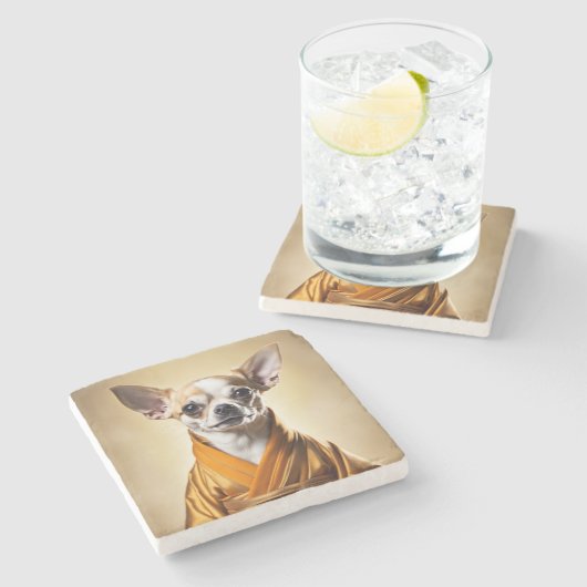 Buddhist Chihuahua Steinuntersetzer (Seitenansicht)