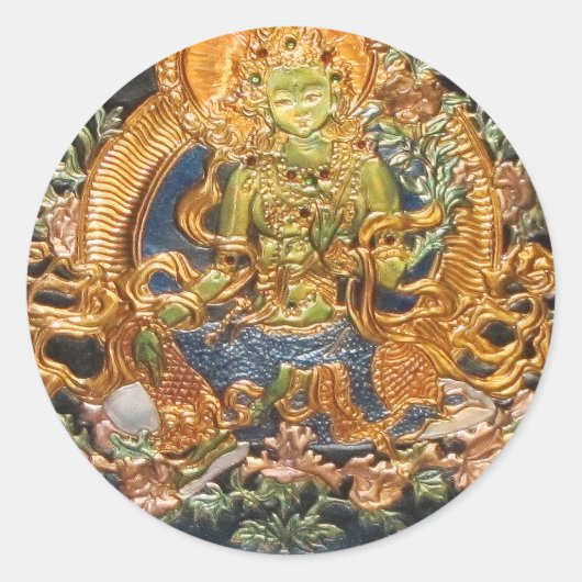 BUDDHIST GODESS GREEN TARA METALLIC INLAY RUNDER AUFKLEBER (Vorderseite)