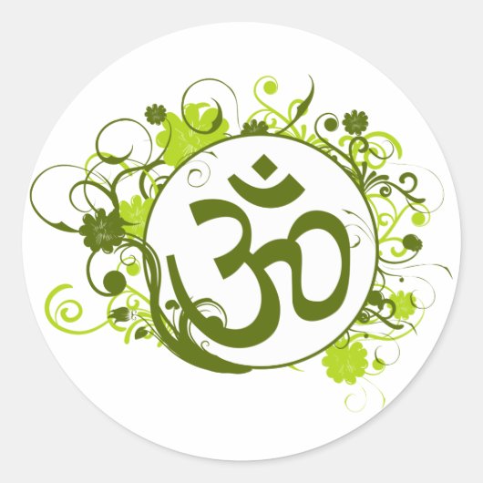 Buddhist Green Floral Om Runder Aufkleber (Vorderseite)