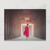 Buddhist Monk with Red Umbrella Postkarte (Vorderseite)