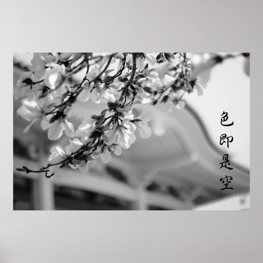 Buddhist Temple White Blume Alles ist Vanity B & W Poster (Vorne)