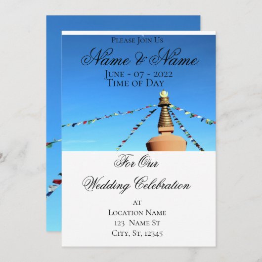 Buddhistische Duma mit Gebetsfahnen Thunder_Cove Einladung (Vorne/Hinten)