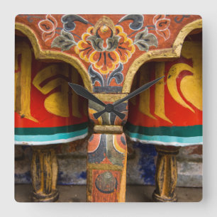 Buddhistische Gebetsrolle, Bhutan Quadratische Wanduhr