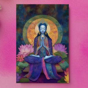 Buddhistische Göttin Blue Tara Florale Regenbogen- Postkarte