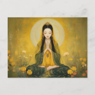 Buddhistische Göttin Gelbe Tara Goldenes Porträt K Postkarte
