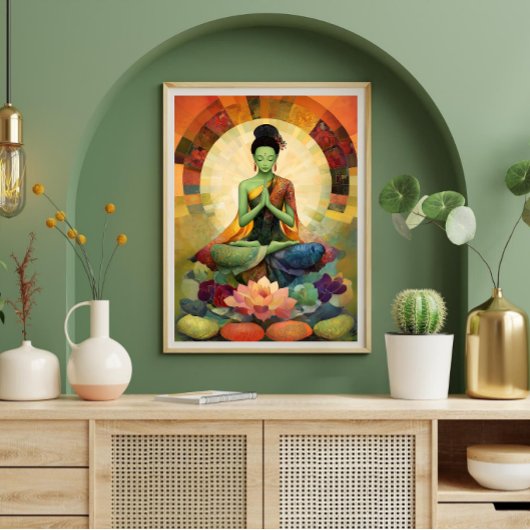 Buddhistische Göttin Green Tara Blumenzen Poster
