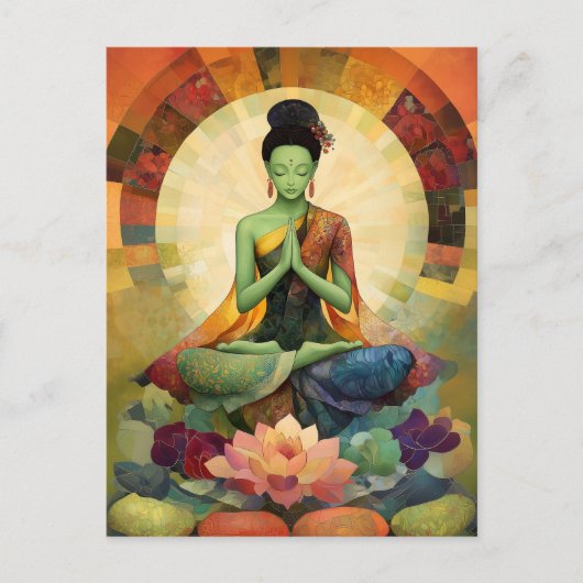 Buddhistische Göttin Green Tara Blumenzen Postkarte (Vorderseite)