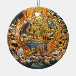 BUDDHISTISCHE GÖTTIN GREEN TARA METALLEINLAGE KERAMIK ORNAMENT