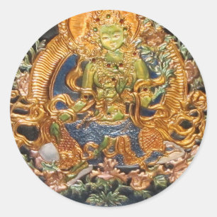 BUDDHISTISCHE GÖTTIN GRÜNE TARA METALLINLAY RUNDER AUFKLEBER