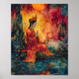 Buddhistische Göttin Guanyin Regenbogen Surreal Ab Poster