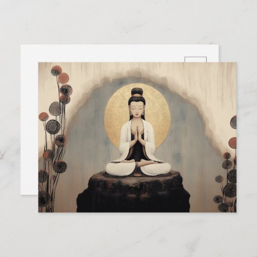 Buddhistische Göttin Quan Yin Minimalistische Kuns Postkarte (Vorne/Hinten)