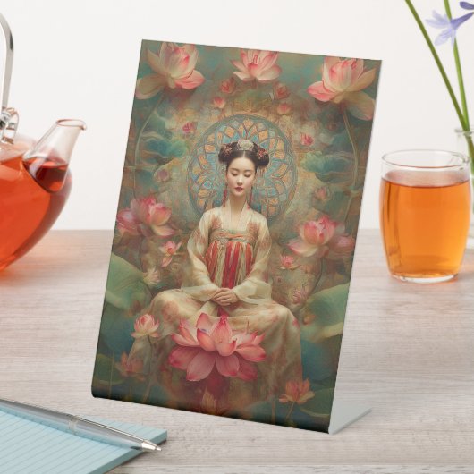 Buddhistische Göttin Quan Yin Portrait Malerei Art Sockelschild (In Situ)