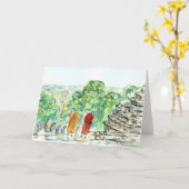 Buddhistische Mönche beim Tempelgrüßen oder Mittei Karte (Gelbe Blume)