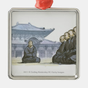 Buddhistische Mönche des Zens, die außerhalb des Ornament Aus Metall