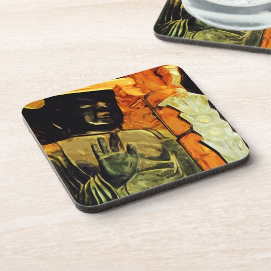 Buddhistische Statue im Temple Abstrakter Impressi Untersetzer (Linke Seite)