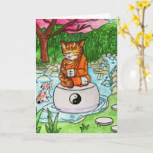 Buddhistische Tabby-Medizin-Katze Karte (Gelbe Blume)