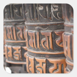 Buddhistischer Gebetsradaufkleber Quadratischer Aufkleber