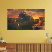 Buddhistischer Mönch vermittelt Fantasielandschaft Leinwanddruck (Insitu (Wohnzimmer))