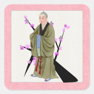 Buddhistischer Monk-Sticker Quadratischer Aufkleber