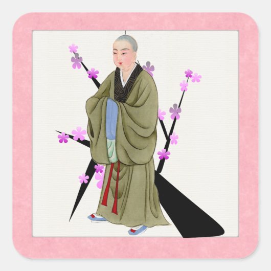 Buddhistischer Monk-Sticker Quadratischer Aufkleber (Vorderseite)