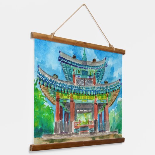 Buddhistischer Schrein Wandteppich Mit Holzrahmen (Gewinkelt)