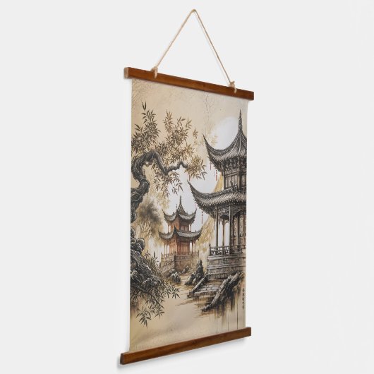 Buddhistischer Tempel Wandteppich Mit Holzrahmen (Gewinkelt)