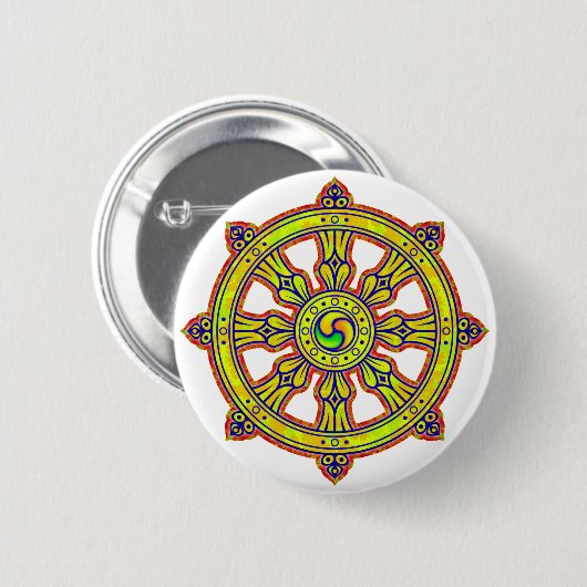 Buddhistisches Dharma Chakra Button (Vorne & Hinten)