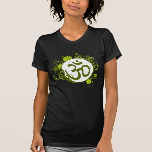 Buddhistisches grünes Blumenom T-Shirt (Vorderseite)