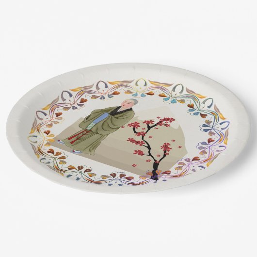 Buddhistisches Mönchspapier Pappteller (Schrägansicht)